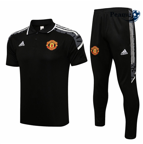 Kit Camisola Entrainement foot Polo Manchester United Champions league + Pantalon Preto/Branco 2021-2022