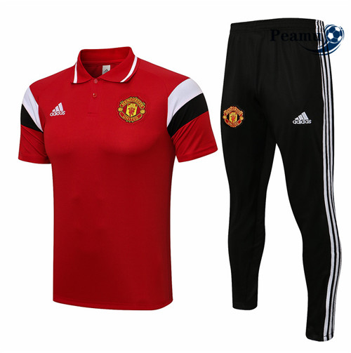 Kit Camisola Entrainement foot Polo Manchester United + Pantalon Vermelho/Preto/Branco 2021-2022