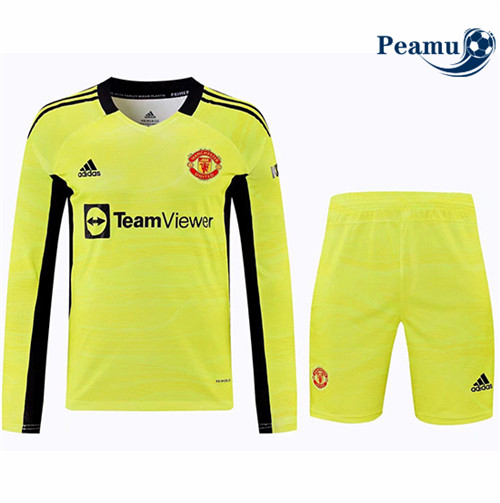 Camisola Futebol Manchester United + short Manche Longue Amarelo 2021-2022