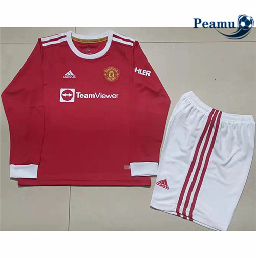 Camisola Futebol Manchester United Crianças Principal Equipamento Manche Longue 2021-2022