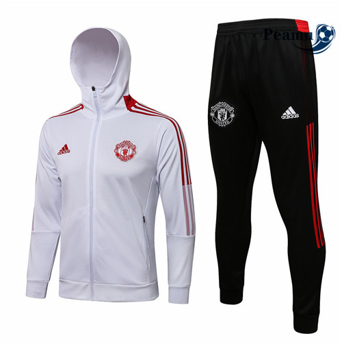 Casaco de Fato de Treino Manchester United com capuz Branco/Vermelho 2021-2022