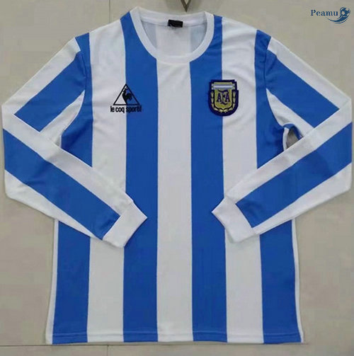 Peamu - Camisola Futebol Retro Argentina Principal EquipamentoManche Longue 1986