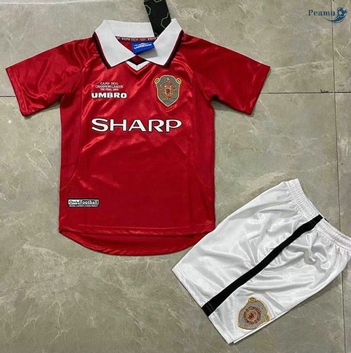 Peamu - Camisola Futebol Retro Manchester United Crianças Principal Equipamento 1999-2000