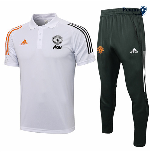 Kit Camisola Entrainement Polo Manchester United + Pantalon Branco 2021-2022