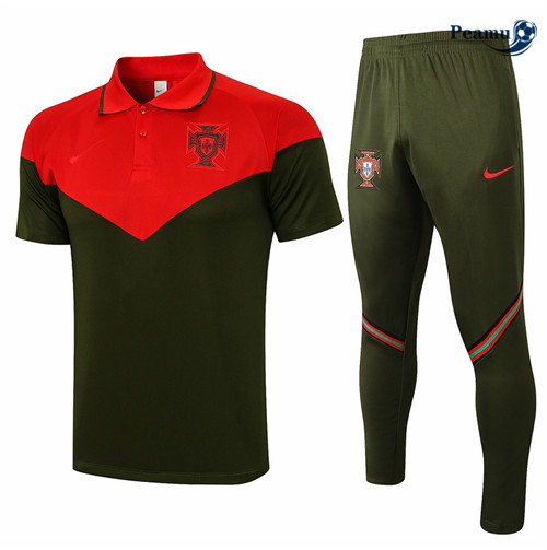 Kit Camisola Entrainement POLO Portugal + Pantalon Preto/ Vermelho 2021-2022