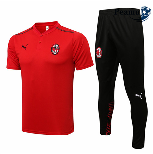 Kit Camisola Entrainement foot Polo AC Milan + Pantalon Vermelho 2021-2022