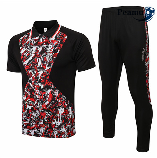 Kit Camisola Entrainement foot Polo AC Milan + Pantalon Preto/Vermelho 2021-2022