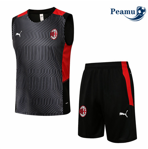 Kit Camisola Entrainement foot AC Milan Debardeur + Pantalon Preto 2021-2022