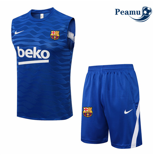 Kit Camisola Entrainement foot Barcelona Debardeur + Pantalon Azul 2021-2022