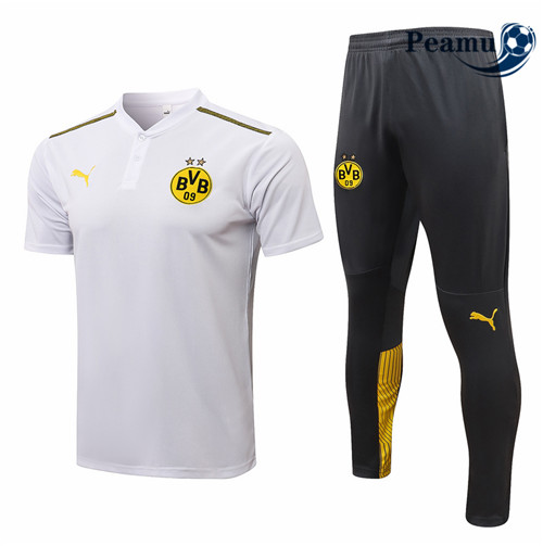 Kit Camisola Entrainement foot Polo Borussia Dortmund + Pantalon Branco 2021-2022
