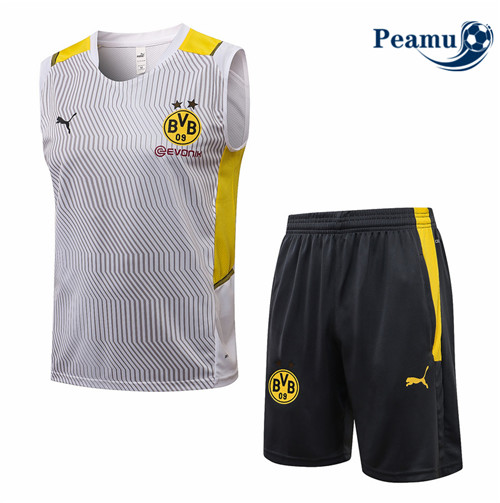 Kit Camisola Entrainement foot Borussia Dortmund Debardeur + Pantalon Branco 2021-2022