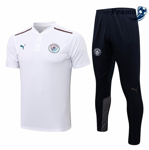 Kit Camisola Entrainement foot polo Manchester City + Pantalon Branco 2021-2022