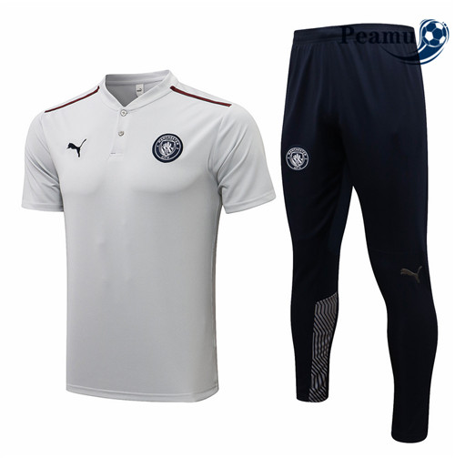 Kit Camisola Entrainement foot Polo Manchester City + Pantalon Cinza Claro 2021-2022