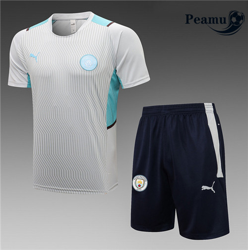 Kit Camisola Entrainement foot Manchester City + Pantalon Cinza Claro 2021-2022