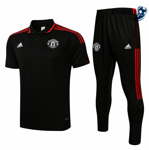 Kit Camisola Entrainement foot Polo Manchester United + Pantalon Preto/Vermelho 2021-2022