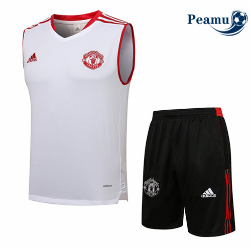 Kit Camisola Entrainement foot Manchester United Debardeur + Pantalon Branco/Vermelho 2021-2022