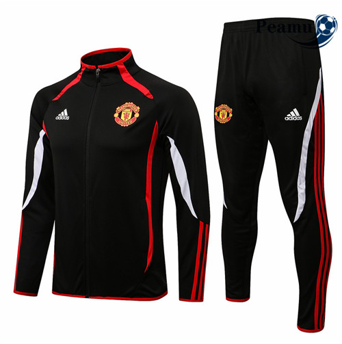 Peamu - Casaco de Fato de Treino Manchester United Preto/Branco 2021-2022 Gola alta