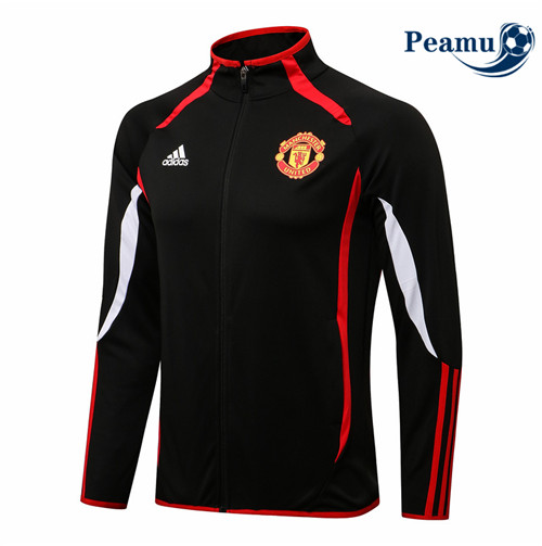 Peamu - Jaqueta Futebol Manchester United Preto/Branco 2021-2022 Gola alta