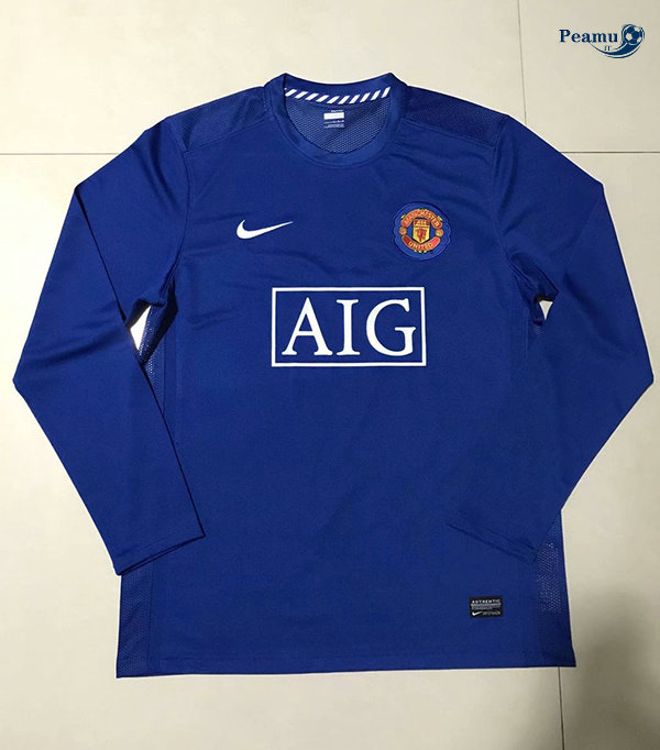 Classico Maglie Manchester United Manche Longue Alternativa Equipamento Azul clair 2007-08