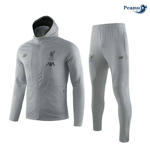 Casaco de Fato de Treino con cappuccio Liverpool Cinza Bianco 2019-2020