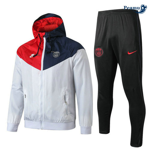 Casaco de Fato de Treino con cappuccio A Vento PSG Bianco/Preto/Vermelho Azul clair 2019-2020