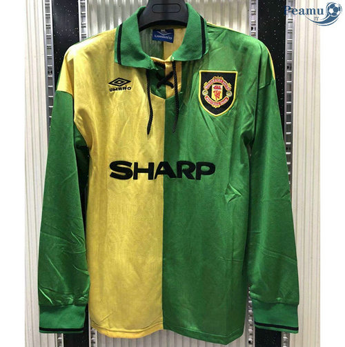 Camisola Rétro Manchester United Manche Longue Amarelo/Verde 1992-94