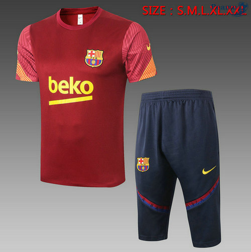 Kit Camisola Entrainement Barcelona + Pantalon 3/4 Bordeaux 2020-2021