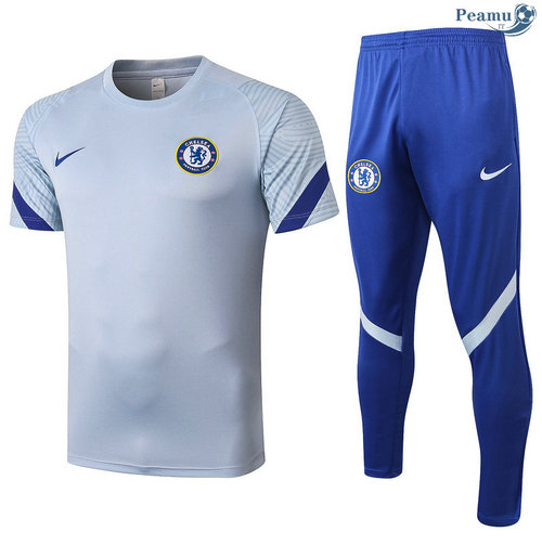 Kit Camisola Entrainement Chelsea + Pantalon Cinza Claro 2020-2021