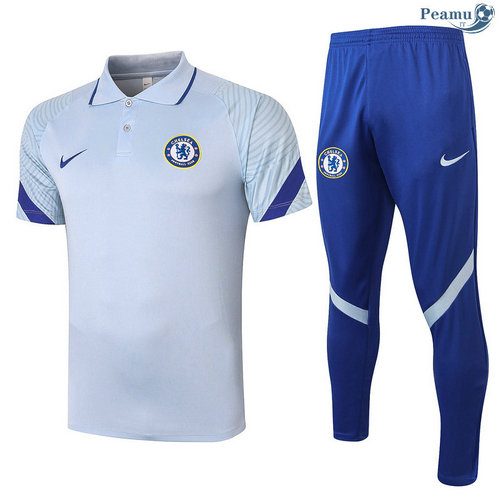 Kit Camisola Entrainement Polo Chelsea + Pantalon Cinza Claro 2020-2021