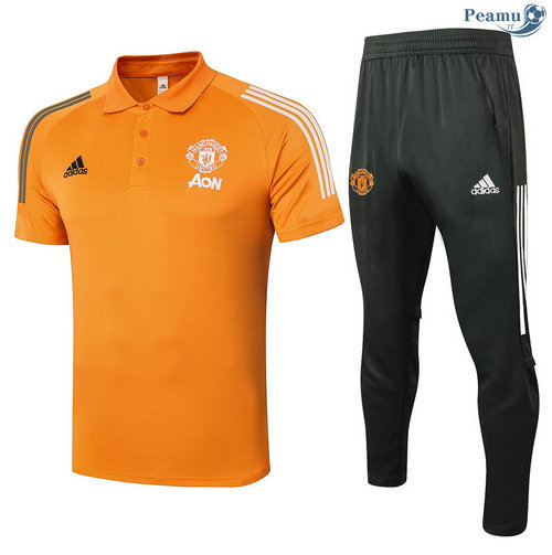 Kit Camisola Entrainement Polo Manchester United + Pantalon Orange 2020-2021
