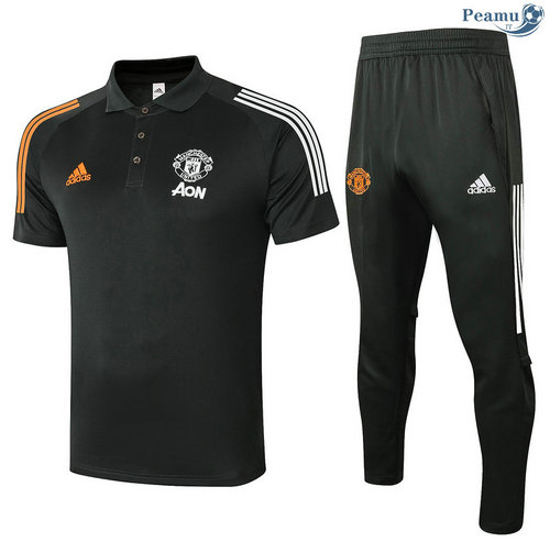 Kit Camisola Entrainement Polo Manchester United + Pantalon Cinza escuro 2020-2021