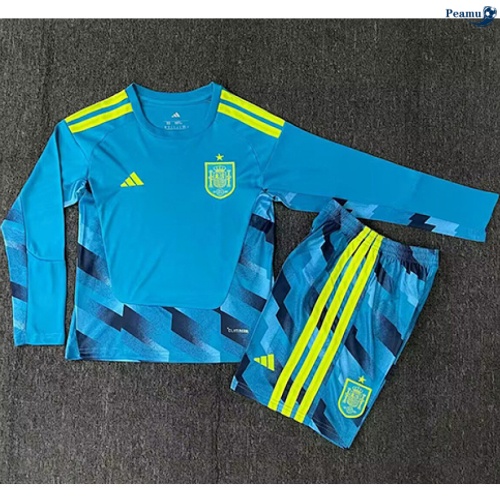 Camisola Futebol Espanha Crianças Equipamento Goleiro mangas compridas Azul 2026-2027