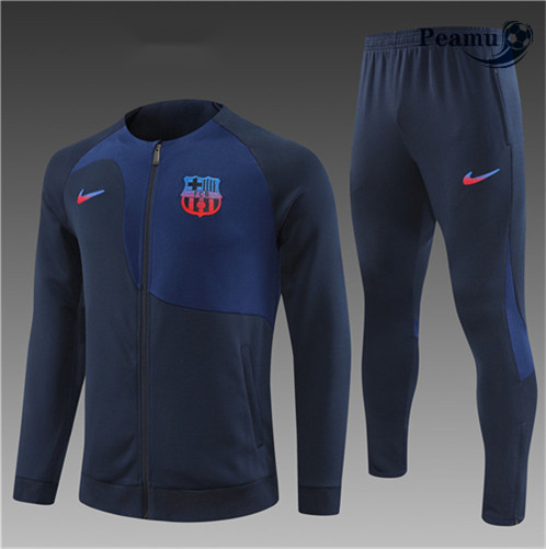 Novas Camisola Casaco de Fato de Treino Barcelona Criancas Azul 2022-2023 personalizadas