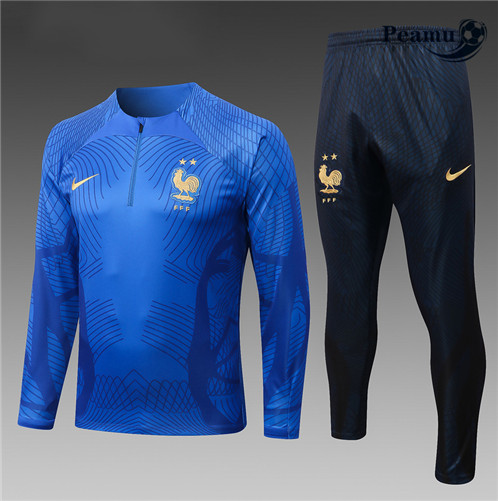 Novas Camisola Fato de Treino França Criancas Azul 2022-2023 personalizadas