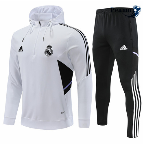 Novas Camisola Fato de Treino Real Madrid Criancas com capuz Branco 2022-2023 personalizadas