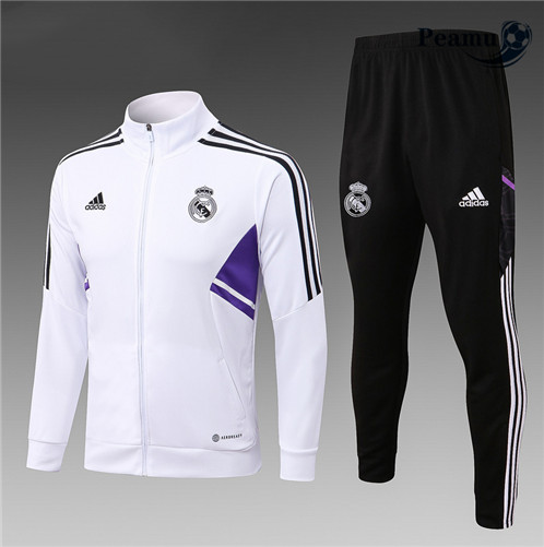 Comprar Camisola Casaco de Fato de Treino Real Madrid Criancas Branco 2022-2023 baratas