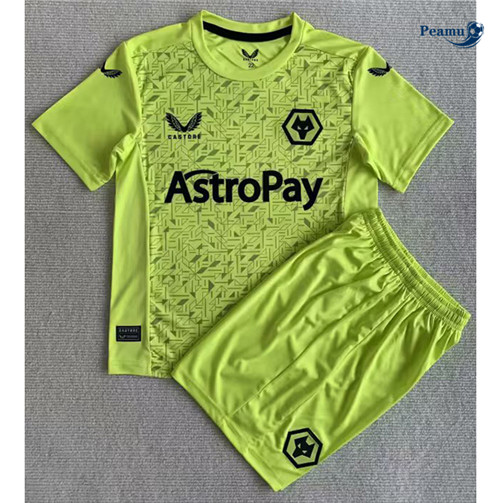 Camisola Futebol Wolves Criancas Crianças Equipamento Goleiro Verde 2023-2024