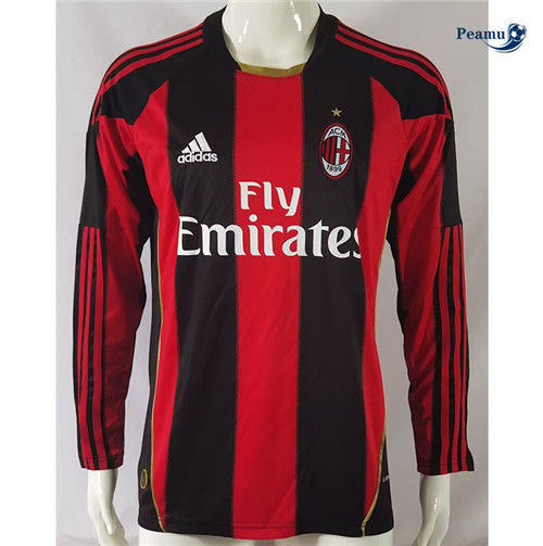 Camisola Retrô Futebol AC Milan Principal Equipamento Manga Comprida 2010-11