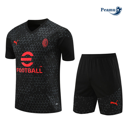 Novo Camisola Kit Equipamento Training AC Milan Criancas + Calções Preto 2023-2024