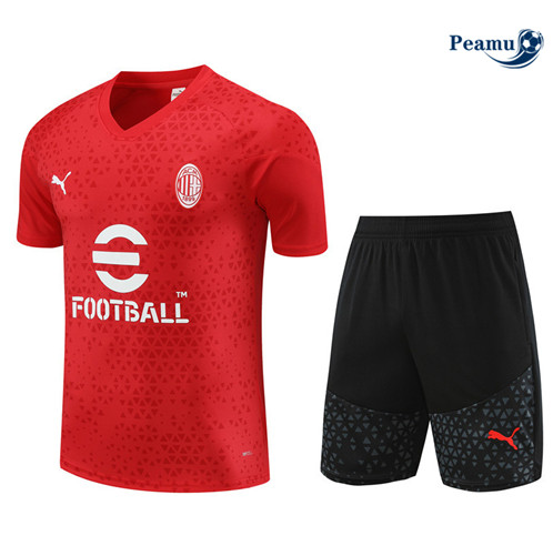 Loja Camisola Kit Equipamento Training AC Milan + Calções Vermelho 2023-2024