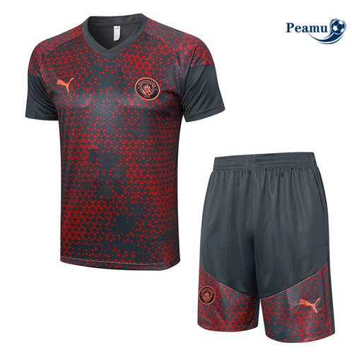 Novo Camisola Kit Equipamento Training Manchester City + Calções Vermelho 2023-2024