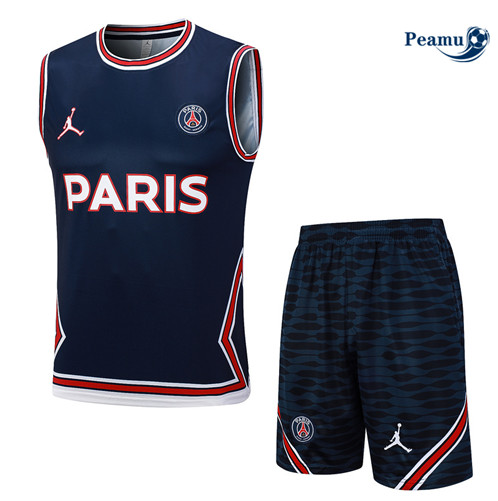 Novo Camisola Kit Equipamento Training Paris PSG Colete + Calções Azul Real 2023-2024