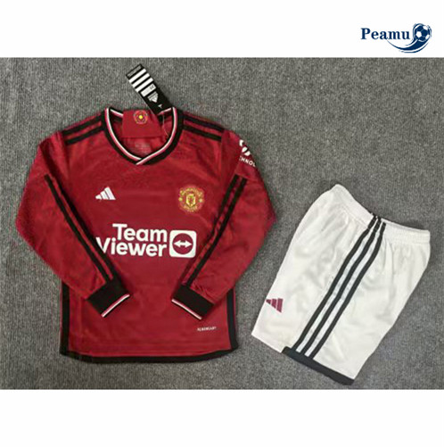 Novo Camisola Futebol Manchester United Crianças Principal Equipamento Manga Larga 2023-2024