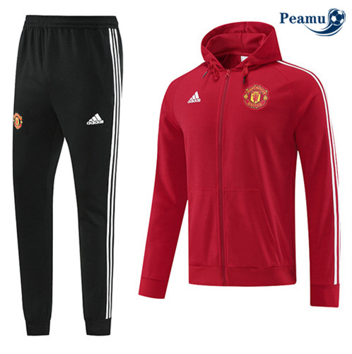 Peamu: Venda Camisola Futebol Casaco de Fato de Treino Manchester United com capuz Vermelho 2022-2023