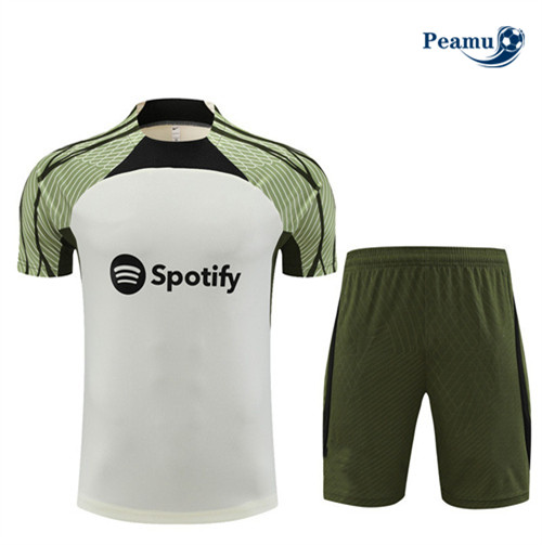 Cria Camisola Kit Equipamento Training Barcelona Criancas + Shorts Beige 2023-2024
