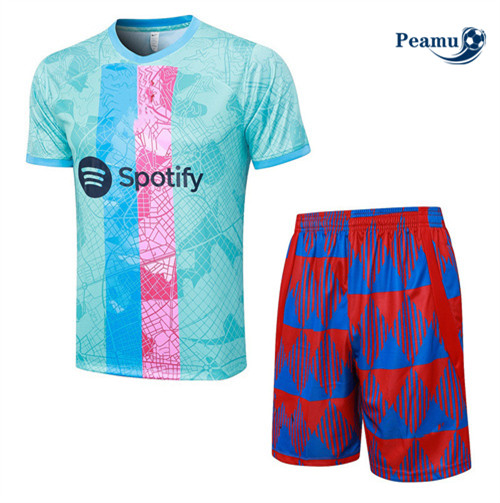 Novo Camisola Kit Equipamento Training Barcelona + Shorts Azul 2023-2024