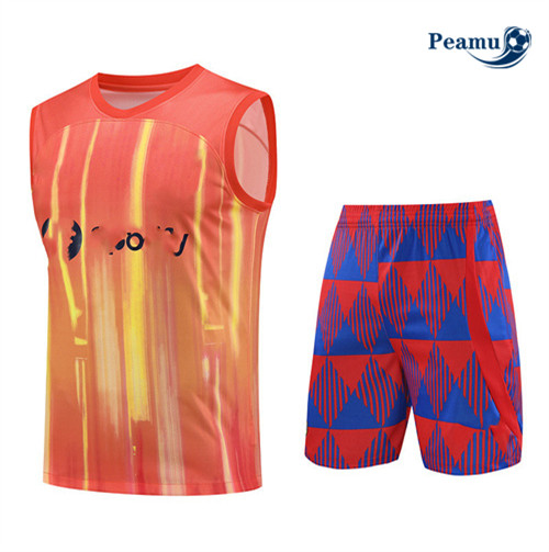 Todos Camisola Kit Equipamento Training Barcelona Colete + Shorts Laranja 2023-2024