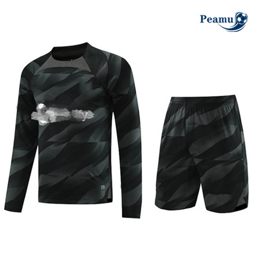 Novo Camisola Kit Equipamento Training Barcelona Manche Longue + Short Preto 2023-2024