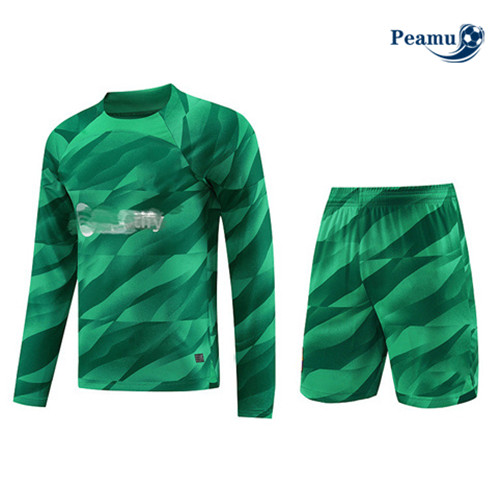 Projeto Camisola Kit Equipamento Training Barcelona Manche Longue + Short Verde 2023-2024