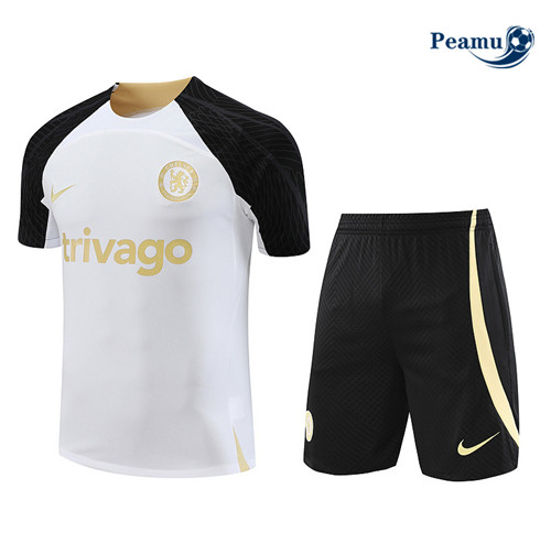 tomada Camisola Kit Equipamento Training Chelsea + Shorts Branco 2023-2024